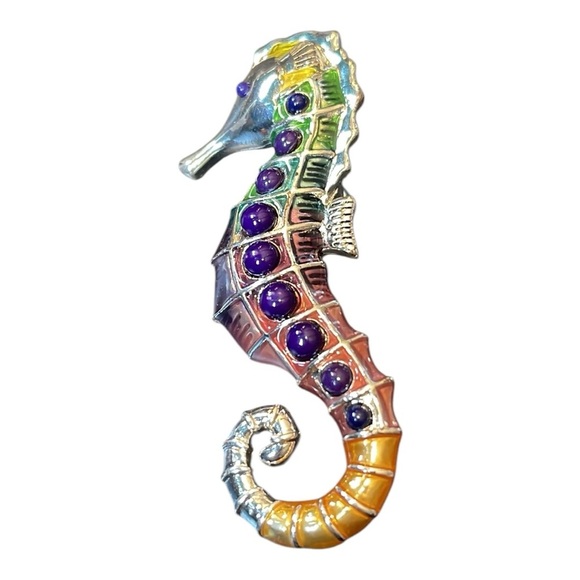 πβ¨ Vintage Enamel & Metal Seahorse Scarf Clip β¨π - Picture 3 of 6